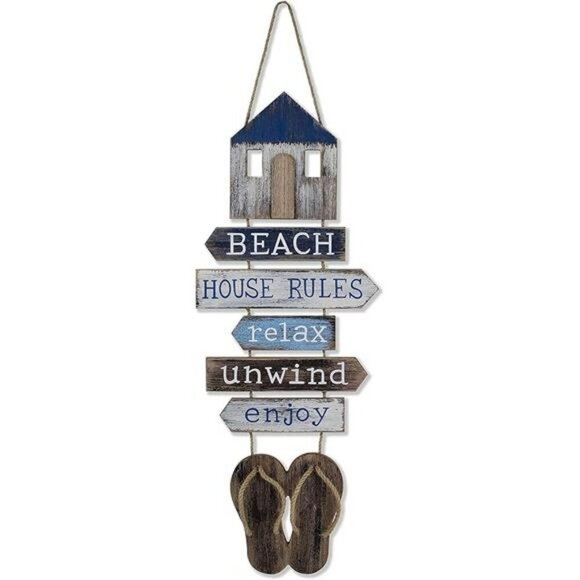 Nautical Beach Wall Decor Flip Flop Sign Coastal Bathroom Hanging Plaque - Picture 7 of 7